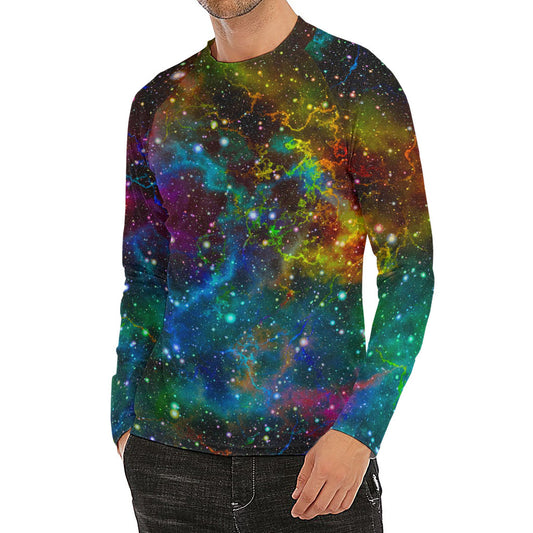 Abstract Colorful Galaxy Space Print Men's Long Sleeve Rash Guard