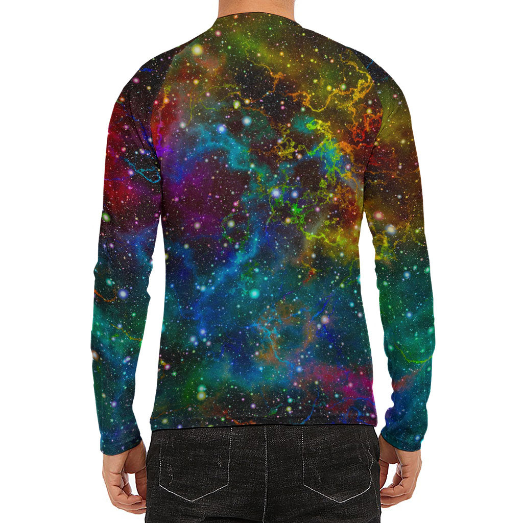 Abstract Colorful Galaxy Space Print Men's Long Sleeve Rash Guard