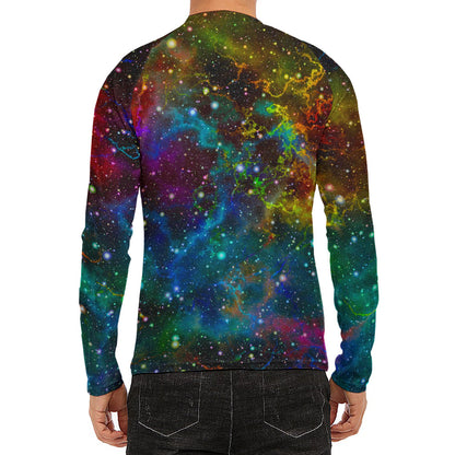 Abstract Colorful Galaxy Space Print Men's Long Sleeve Rash Guard