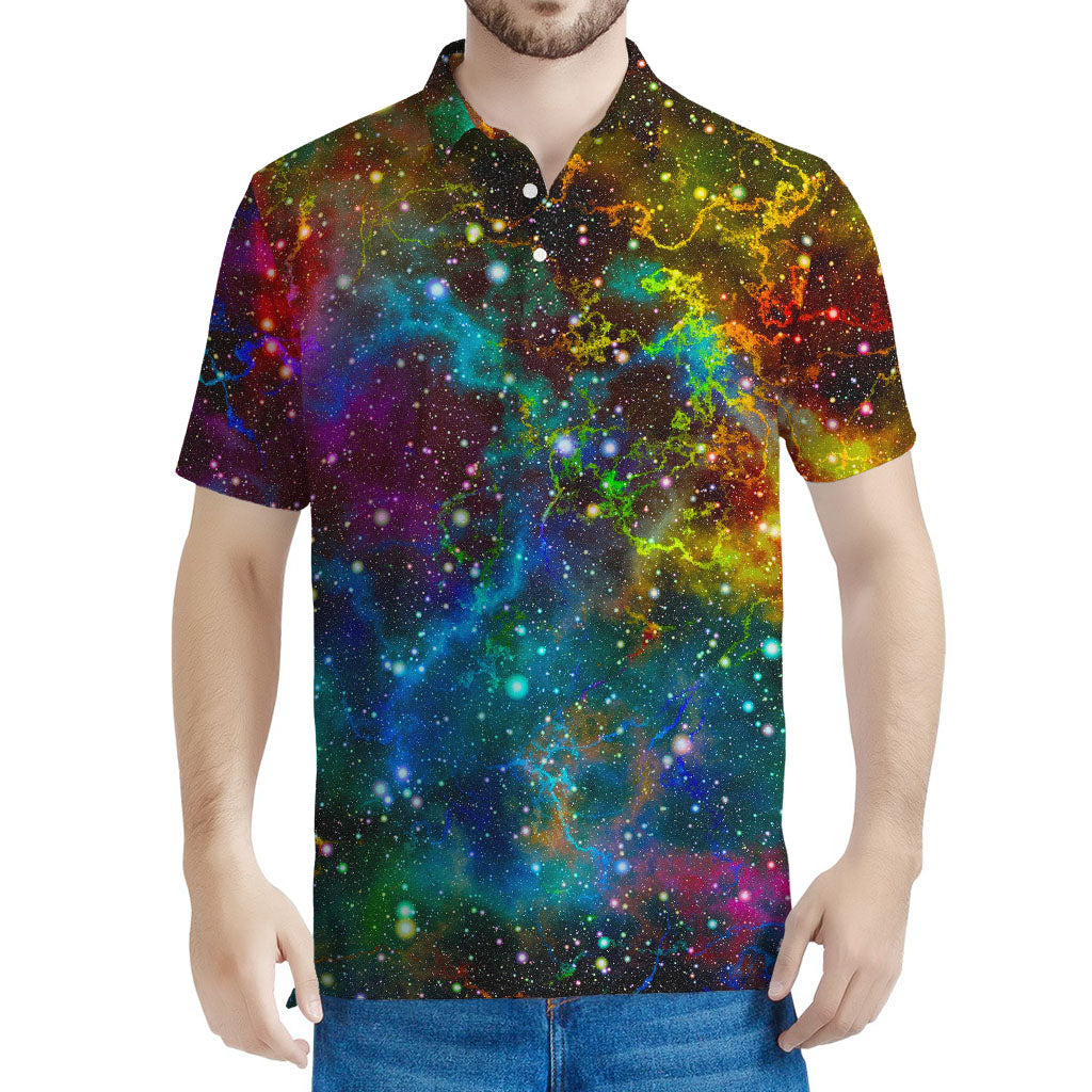 Abstract Colorful Galaxy Space Print Men's Polo Shirt