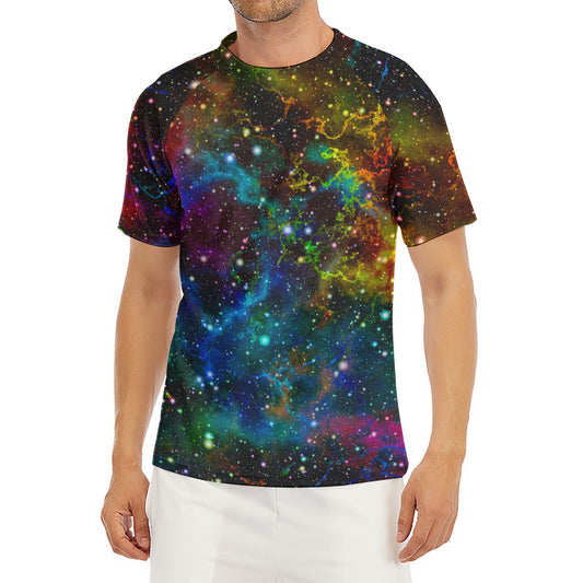 Abstract Colorful Galaxy Space Print Men's Short Sleeve Rash Guard