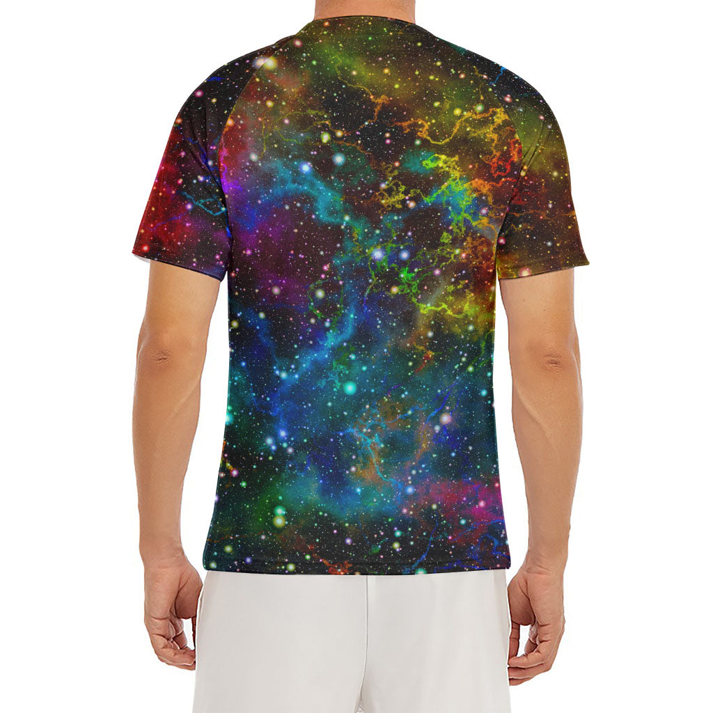 Abstract Colorful Galaxy Space Print Men's Short Sleeve Rash Guard