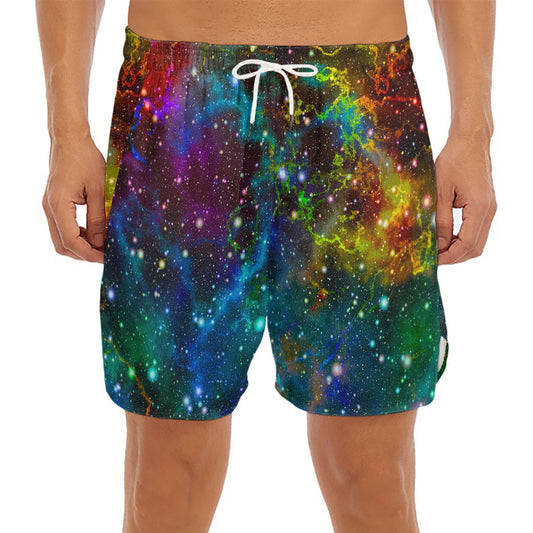 Abstract Colorful Galaxy Space Print Men's Split Running Shorts
