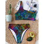 Abstract Colorful Galaxy Space Print One Shoulder Bikini Top