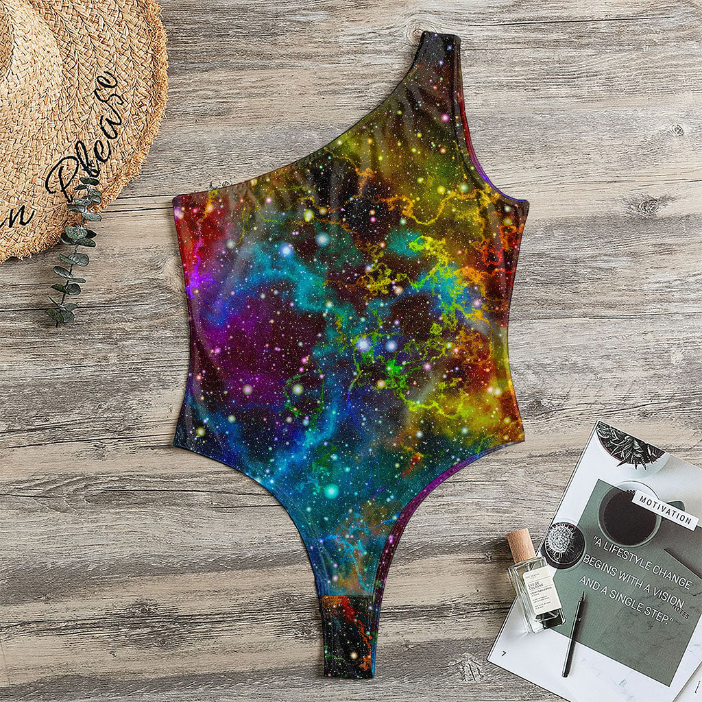 Abstract Colorful Galaxy Space Print One Shoulder Bodysuit