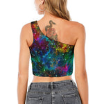 Abstract Colorful Galaxy Space Print One Shoulder Crop Top