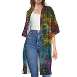 Abstract Colorful Galaxy Space Print Open Front Beach Cover Up
