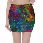 Abstract Colorful Galaxy Space Print Pencil Mini Skirt