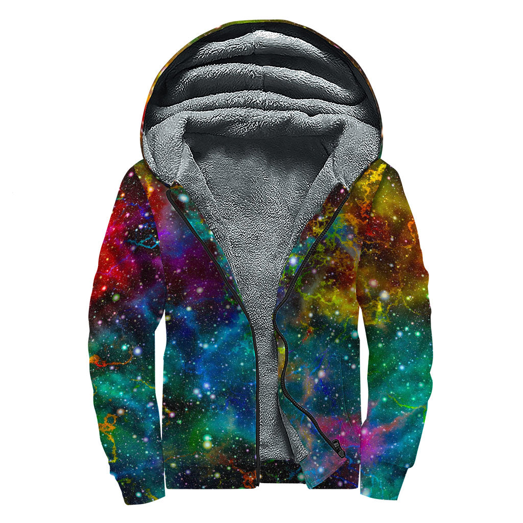 Abstract Colorful Galaxy Space Print Sherpa Lined Zip Up Hoodie