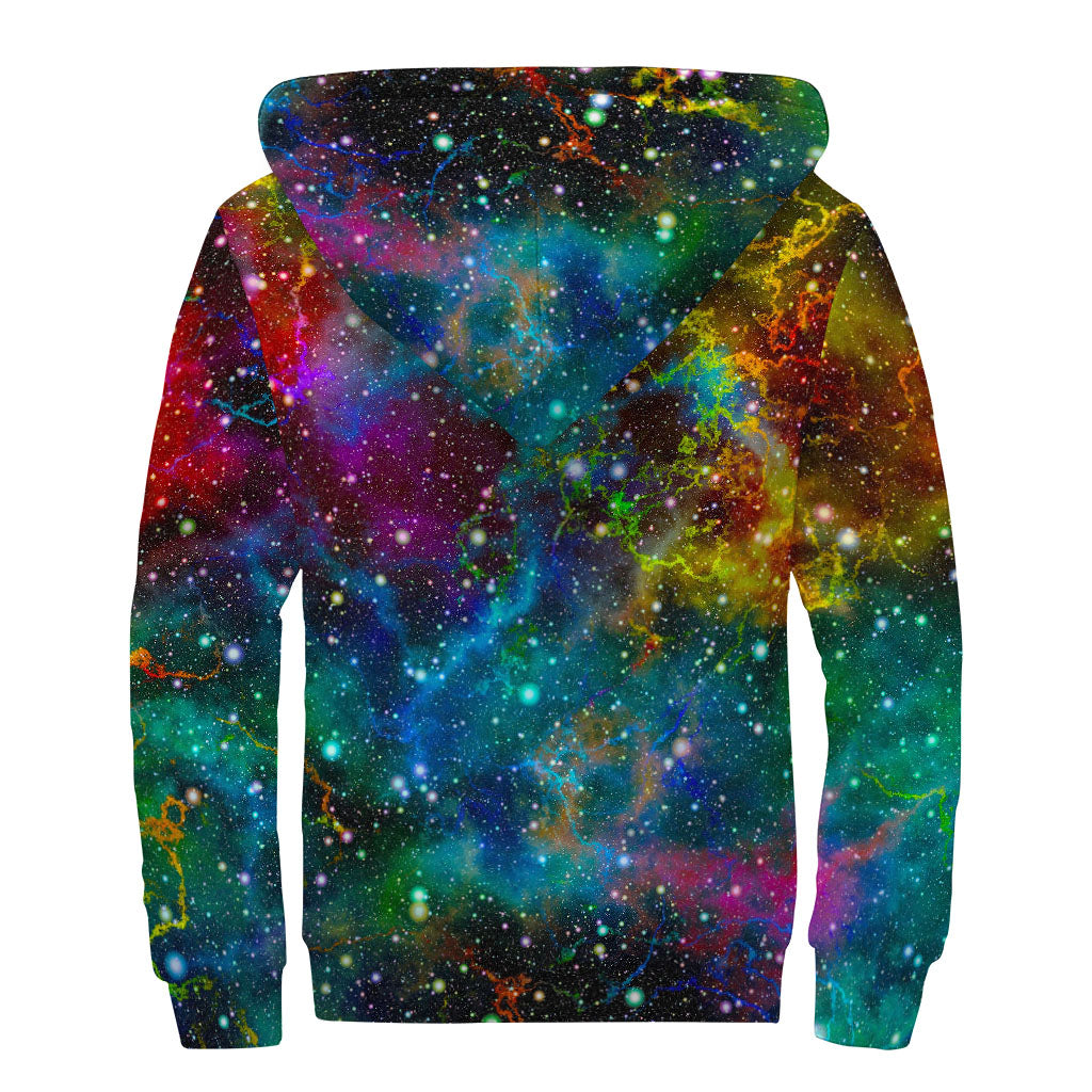 Abstract Colorful Galaxy Space Print Sherpa Lined Zip Up Hoodie
