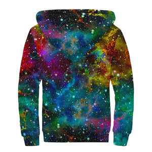 Abstract Colorful Galaxy Space Print Sherpa Lined Zip Up Hoodie