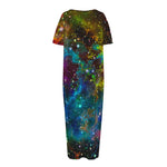 Abstract Colorful Galaxy Space Print Short Sleeve Long Nightdress