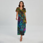 Abstract Colorful Galaxy Space Print Short Sleeve Maxi Dress
