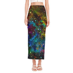 Abstract Colorful Galaxy Space Print Side Slit Maxi Skirt