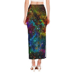 Abstract Colorful Galaxy Space Print Side Slit Maxi Skirt