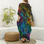 Abstract Colorful Galaxy Space Print Silk V-Neck Kaftan Dress