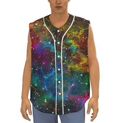 Abstract Colorful Galaxy Space Print Sleeveless Baseball Jersey