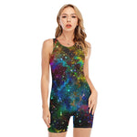 Abstract Colorful Galaxy Space Print Sleeveless One Piece Swimsuit