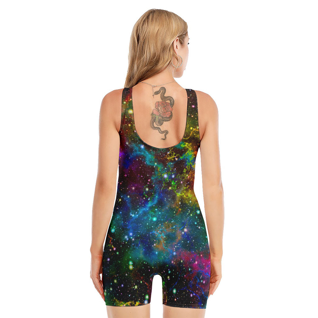 Abstract Colorful Galaxy Space Print Sleeveless One Piece Swimsuit