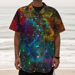 Abstract Colorful Galaxy Space Print Textured Short Sleeve Shirt