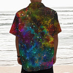 Abstract Colorful Galaxy Space Print Textured Short Sleeve Shirt