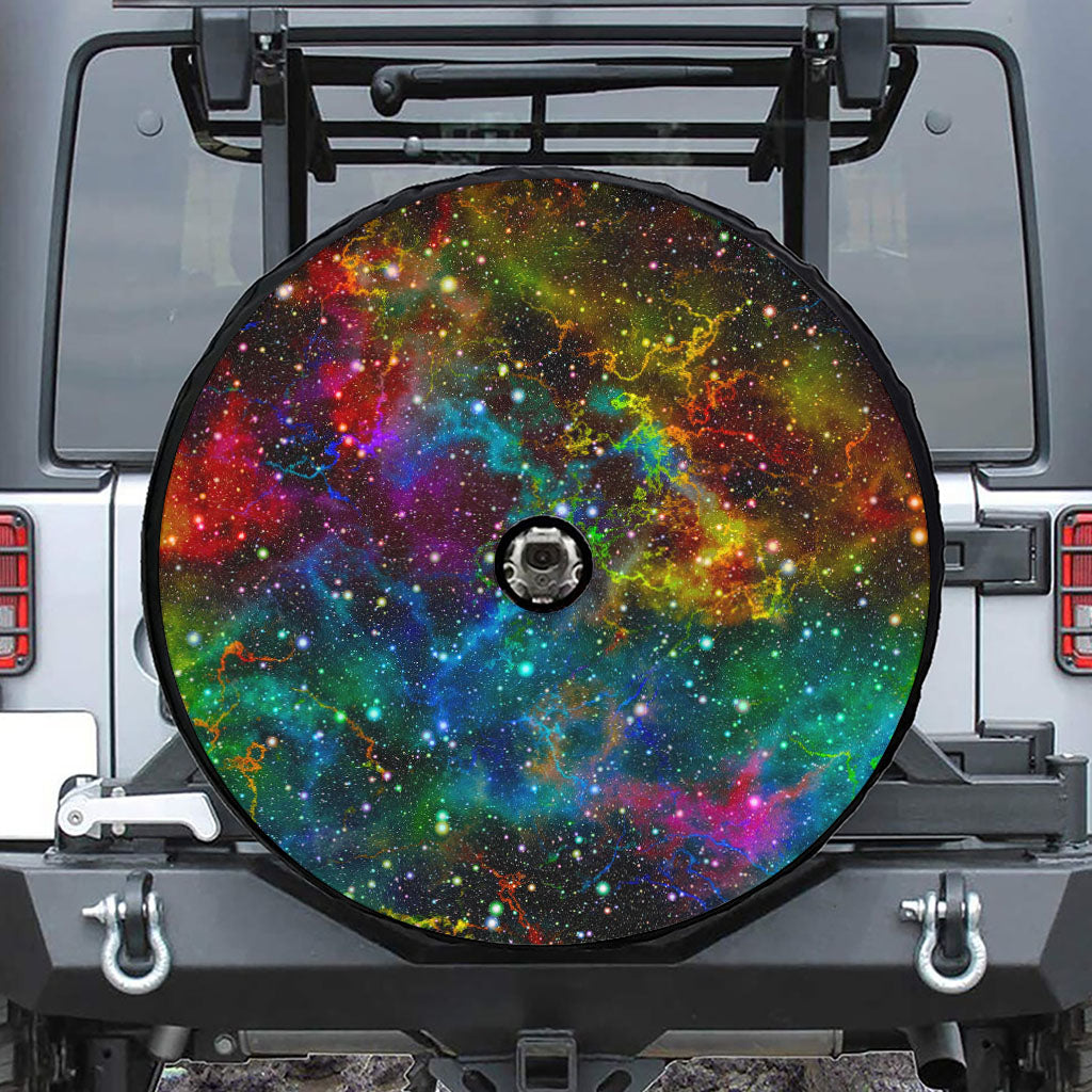 Abstract Colorful Galaxy Space Print Tire Cover With Camera Hole