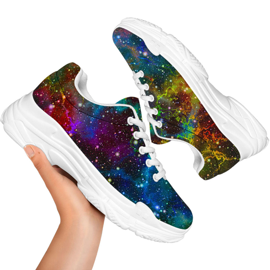 Abstract Colorful Galaxy Space Print White Chunky Shoes