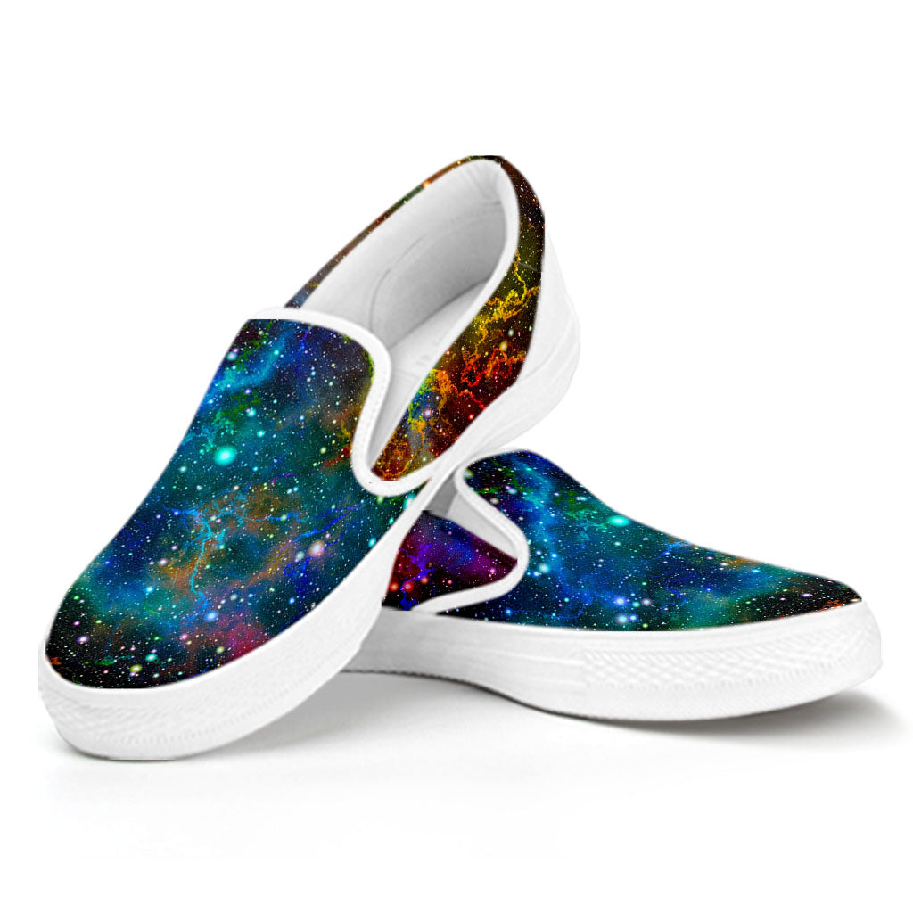 Abstract Colorful Galaxy Space Print White Slip On Sneakers