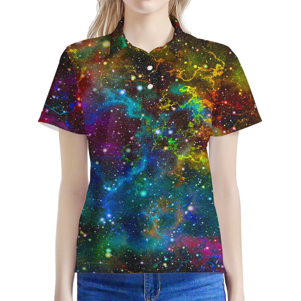 Abstract Colorful Galaxy Space Print Women's Polo Shirt