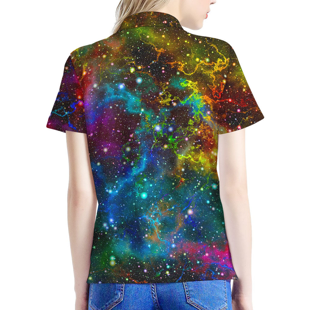 Abstract Colorful Galaxy Space Print Women's Polo Shirt