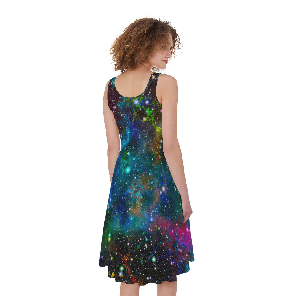 Abstract Colorful Galaxy Space Print Women's Sleeveless Dress