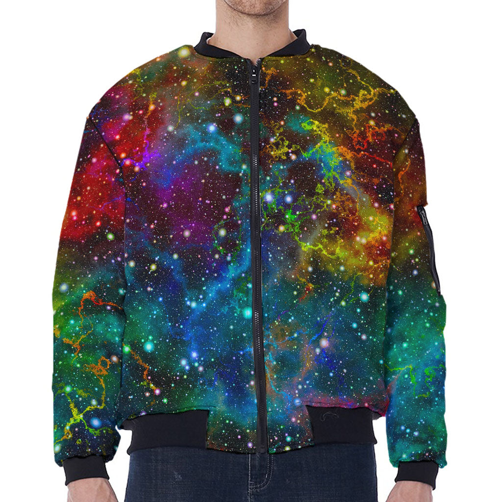 Abstract Colorful Galaxy Space Print Zip Sleeve Bomber Jacket