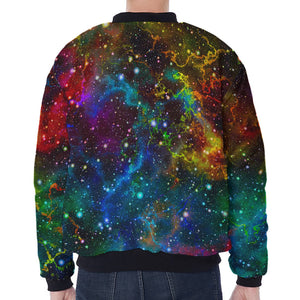 Abstract Colorful Galaxy Space Print Zip Sleeve Bomber Jacket