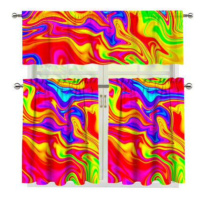 Abstract Colorful Liquid Trippy Print 3 Piece Kitchen Curtains
