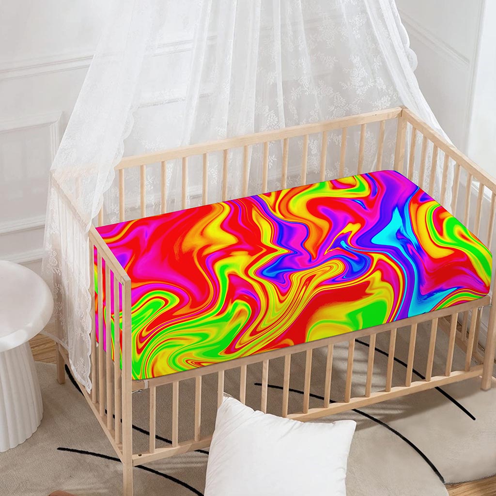 Abstract Colorful Liquid Trippy Print Baby Crib Sheet