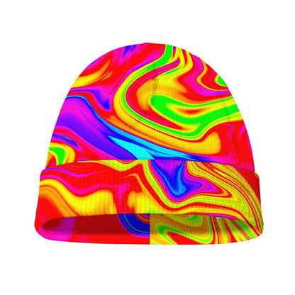 Abstract Colorful Liquid Trippy Print Beanie