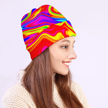 Abstract Colorful Liquid Trippy Print Beanie