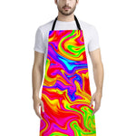 Abstract Colorful Liquid Trippy Print Bib Apron With Pocket
