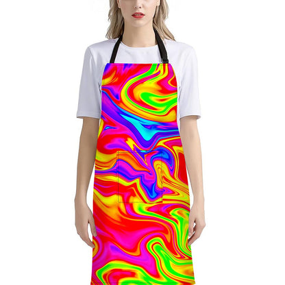 Abstract Colorful Liquid Trippy Print Bib Apron With Pocket