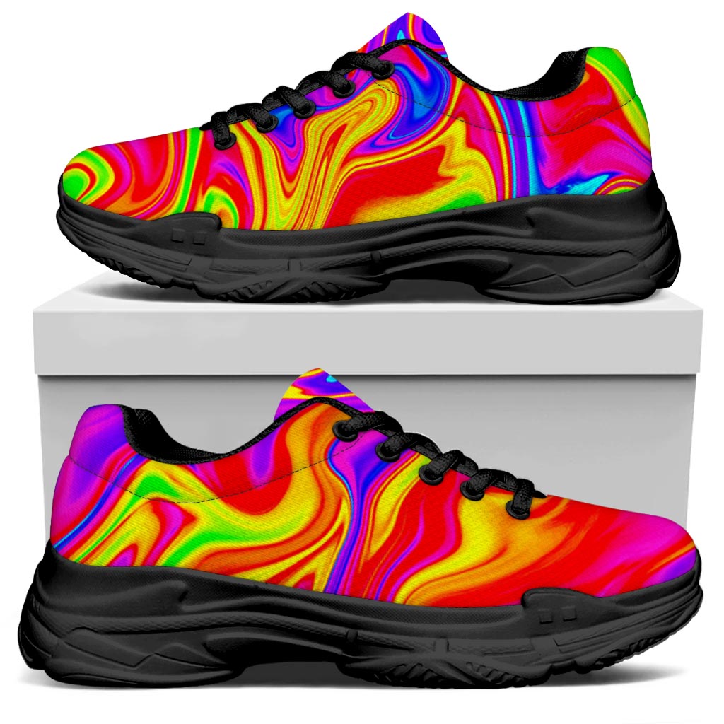 Abstract Colorful Liquid Trippy Print Black Chunky Shoes