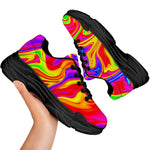 Abstract Colorful Liquid Trippy Print Black Chunky Shoes