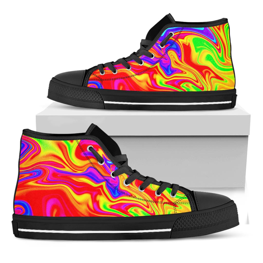 Abstract Colorful Liquid Trippy Print Black High Top Sneakers