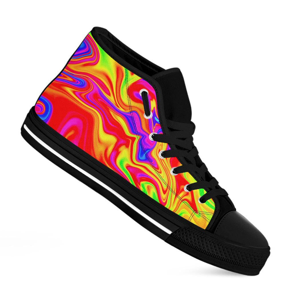 Abstract Colorful Liquid Trippy Print Black High Top Sneakers