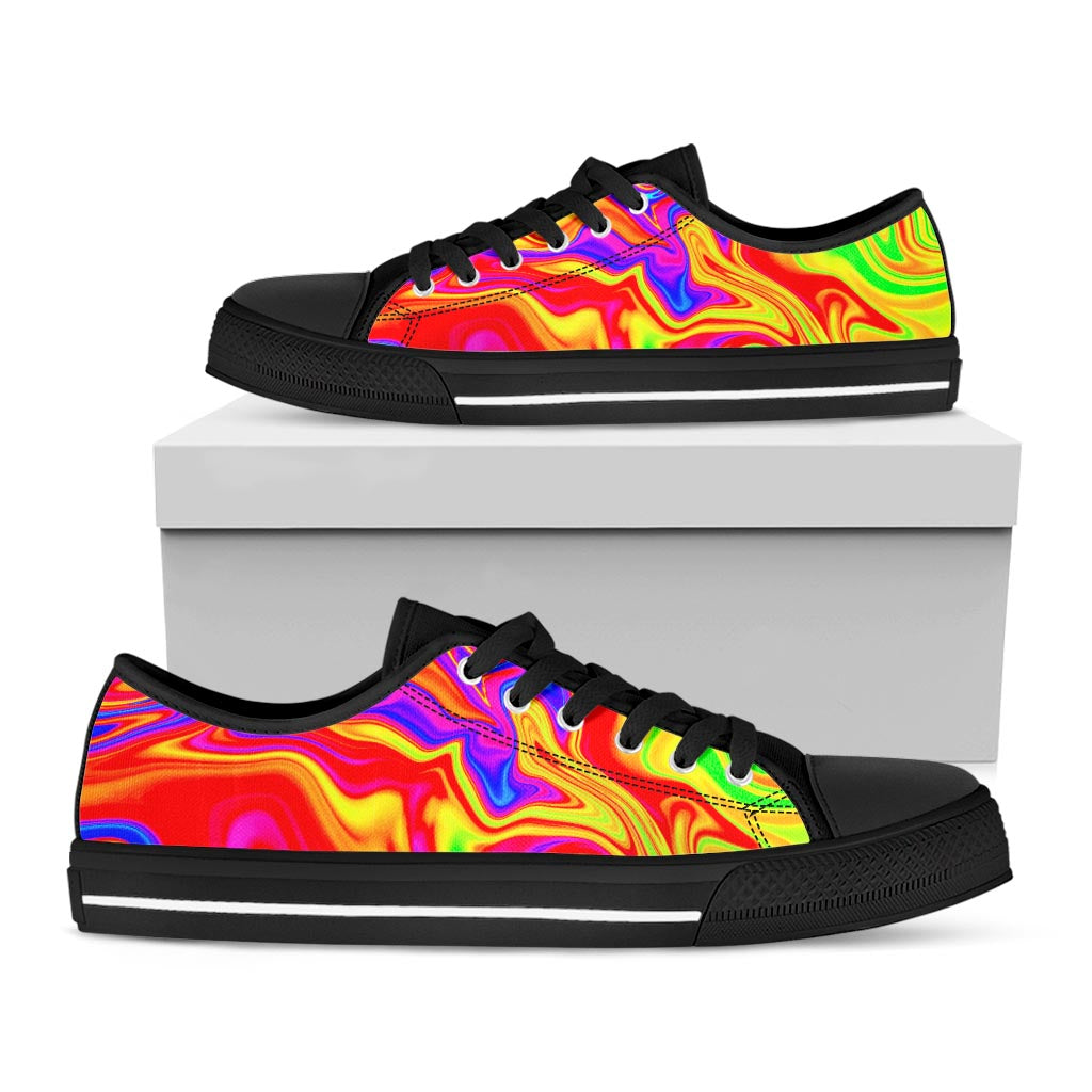 Abstract Colorful Liquid Trippy Print Black Low Top Sneakers