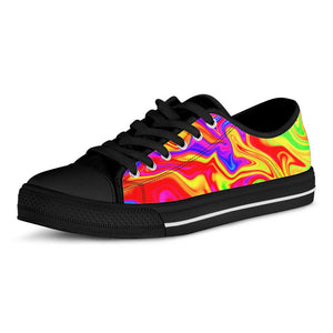 Abstract Colorful Liquid Trippy Print Black Low Top Sneakers