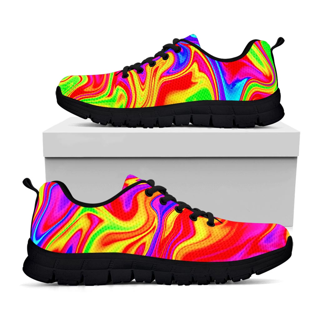 Abstract Colorful Liquid Trippy Print Black Running Shoes