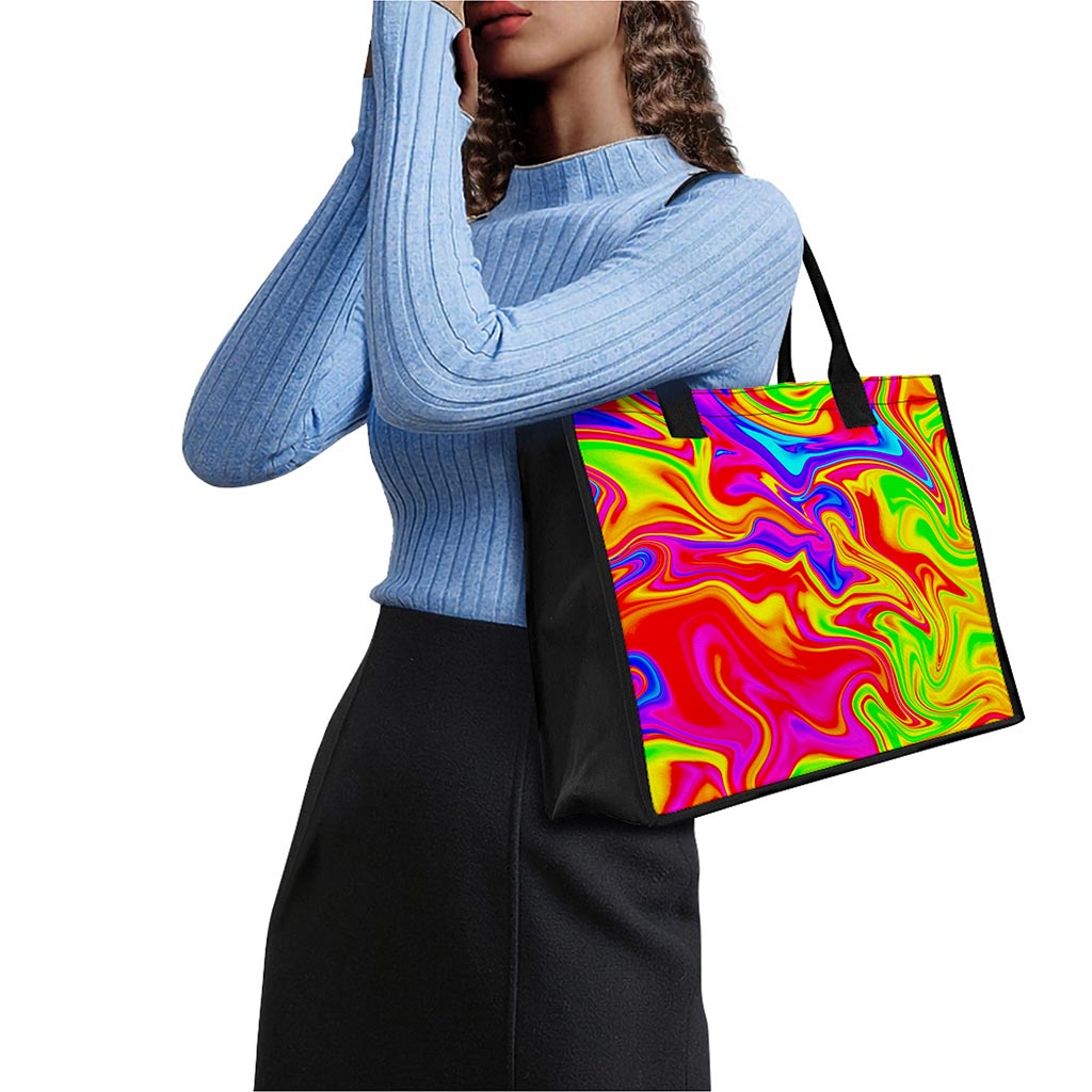 Abstract Colorful Liquid Trippy Print Canvas Tote Bag