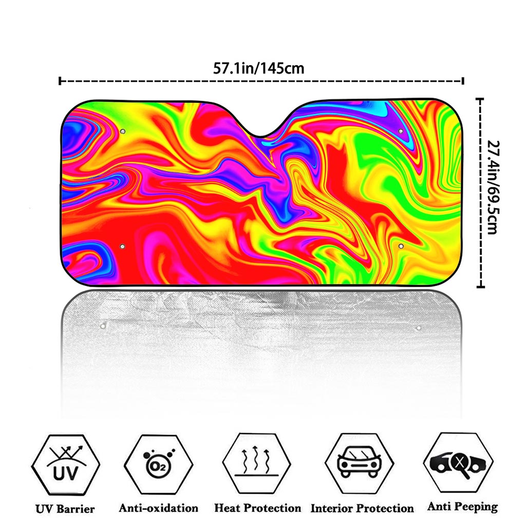 Abstract Colorful Liquid Trippy Print Car Windshield Sun Shade
