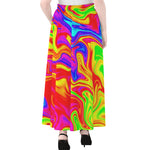 Abstract Colorful Liquid Trippy Print Chiffon Maxi Skirt