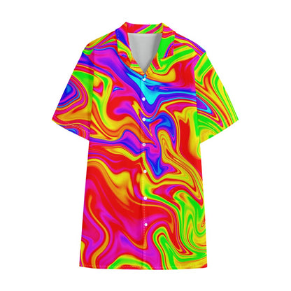 Abstract Colorful Liquid Trippy Print Cotton Hawaiian Shirt